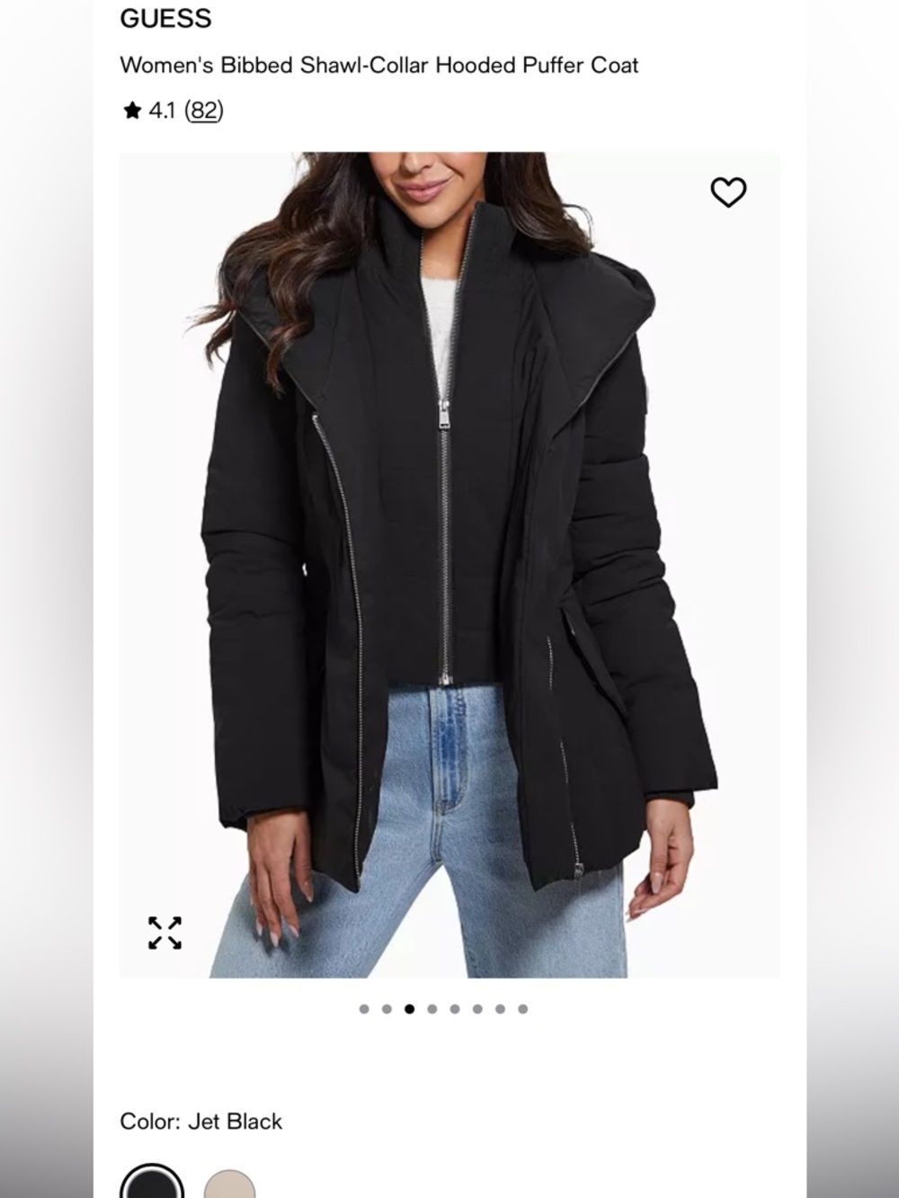 GUESS Black Hooded Bibbed Shawl-Collar Puffer Coat
